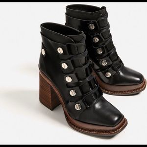 *RARE** Zara wooden heel leather boots size 9 /40